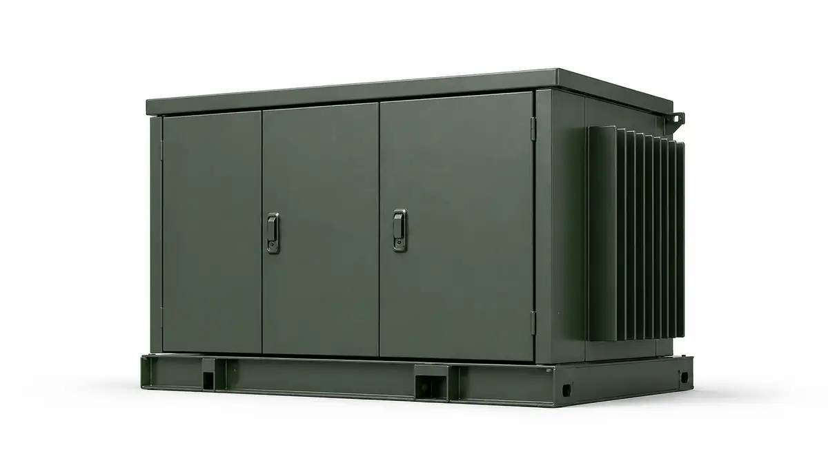 Pad mounted transformer cabinet installed outdoors
